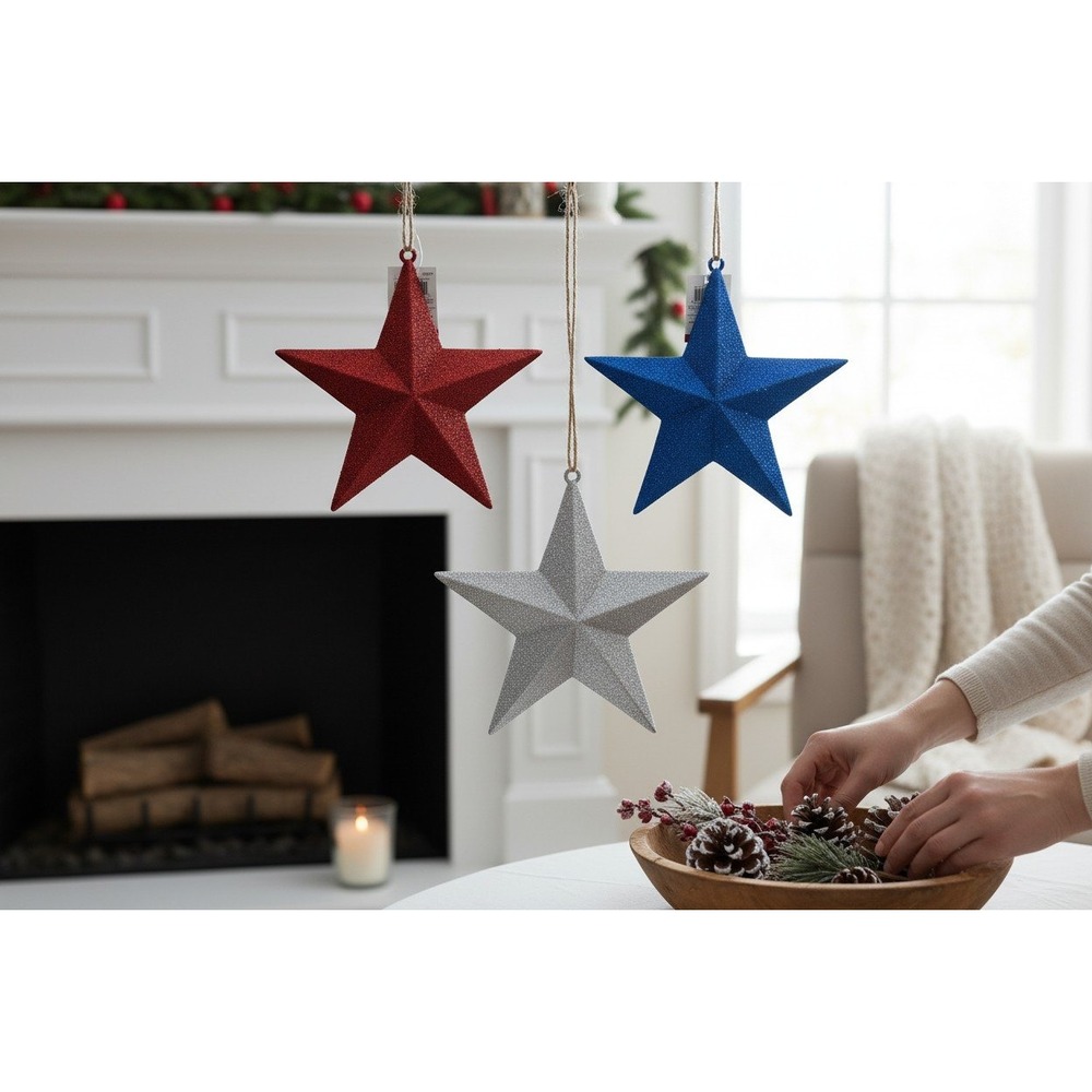 Horizon‎ Group USA Star Hanging Decor Women OS Red Silver Blue Brand New Glitter